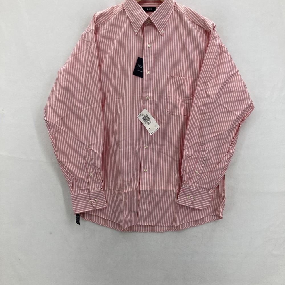 IZOD Shirt Mens 16 Pink Stripe New England Oxford Button Down Long Sleeve NWT